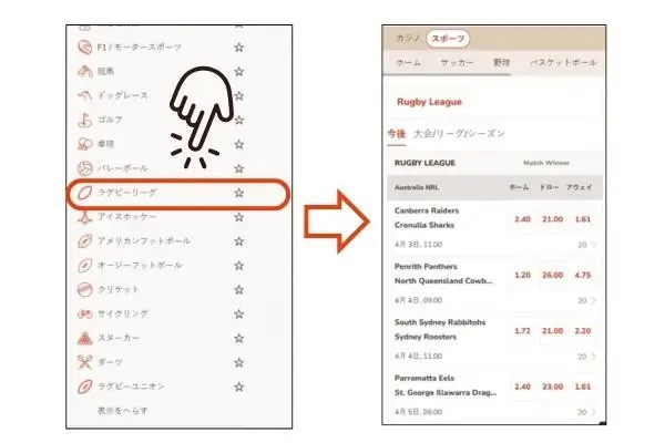 ラグビーリーグのスポーツベット: ベットを選択