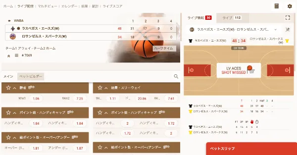遊雅堂のバスケ賭け画面
