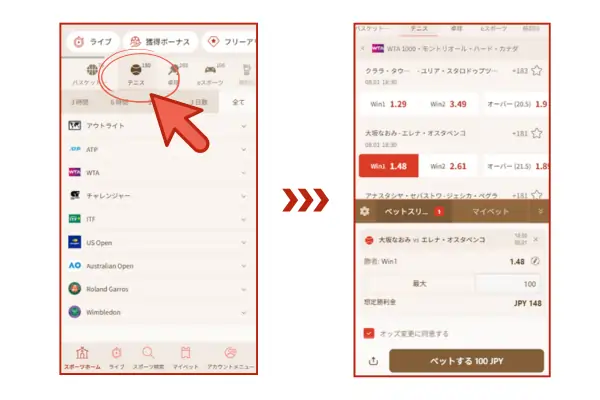 テニス賭けのベット方法