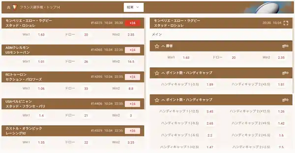 フランスラグビー「トップ14」の賭け方